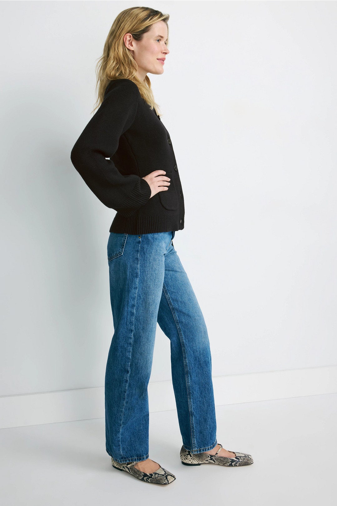 Black Eames Organic Cotton-Wool Button Cardigan by Modern Citizen 1