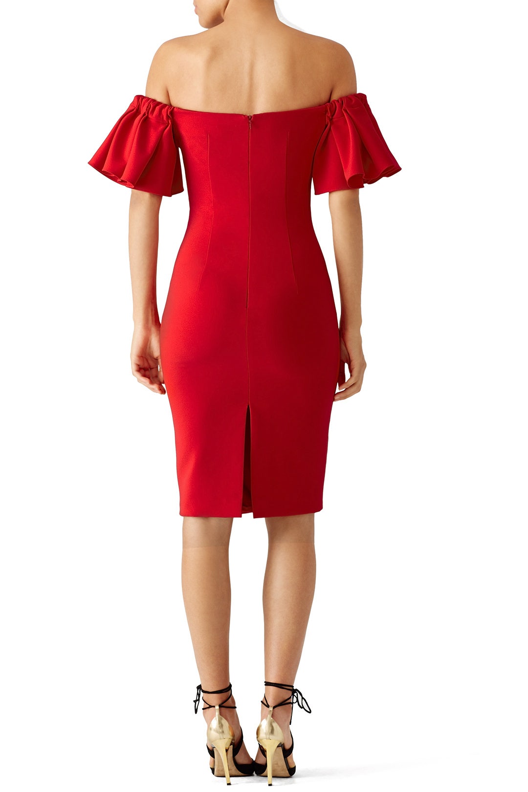 Red Off Shoulder Ruffle Dress by Badgley Mischka 1