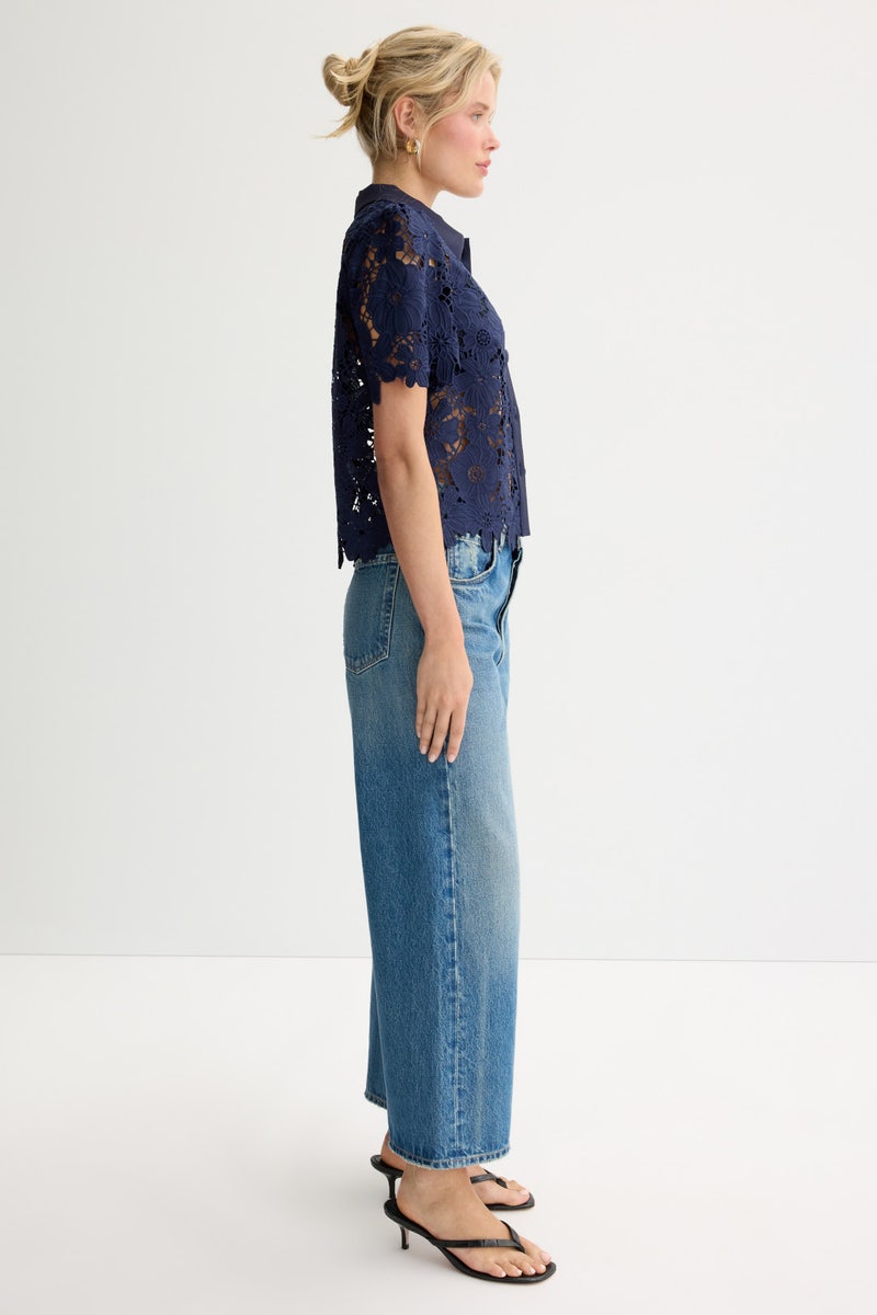 Navy Addison Roja Lace Top by Milly - Photo 1