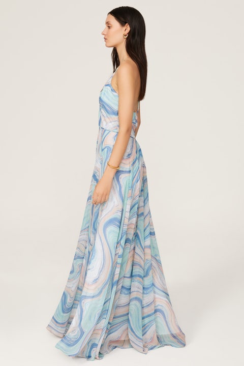 Long Halter Chiffon Gown with 3D Floral Neck Rust Plus Size