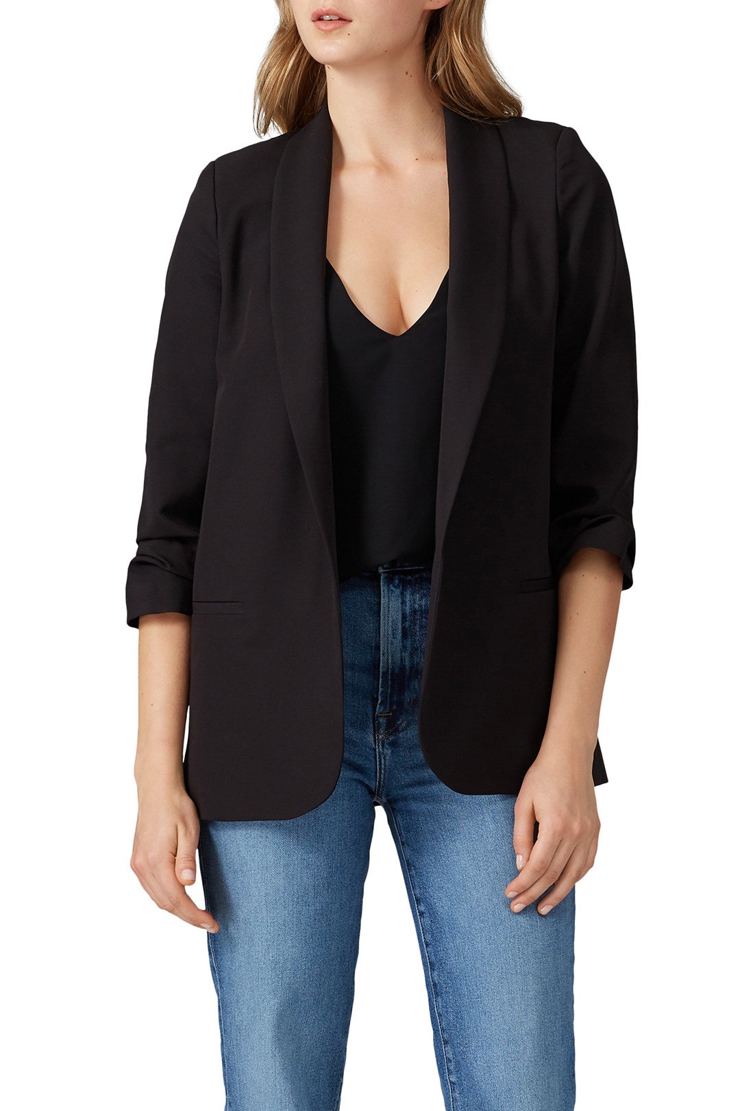 Black Shirred Sleeve Blazer by Slate & Willow 1