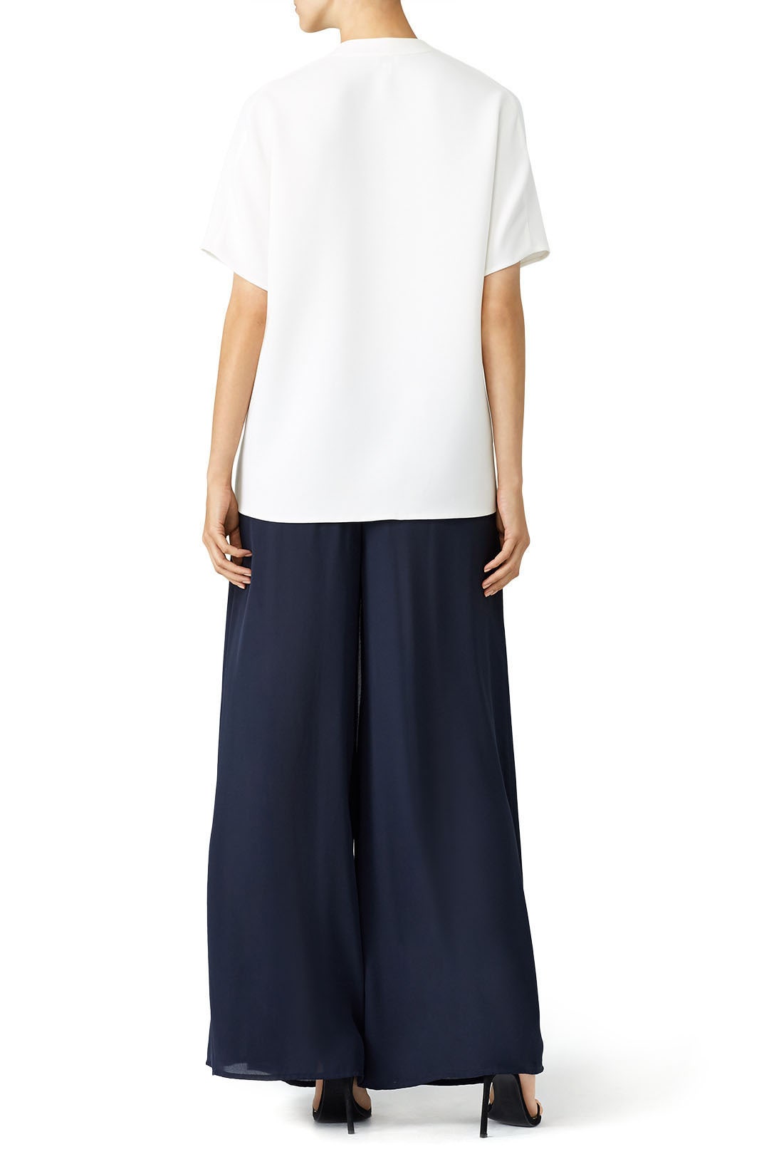 White Short Sleeve Double V Top by VINCE. 2