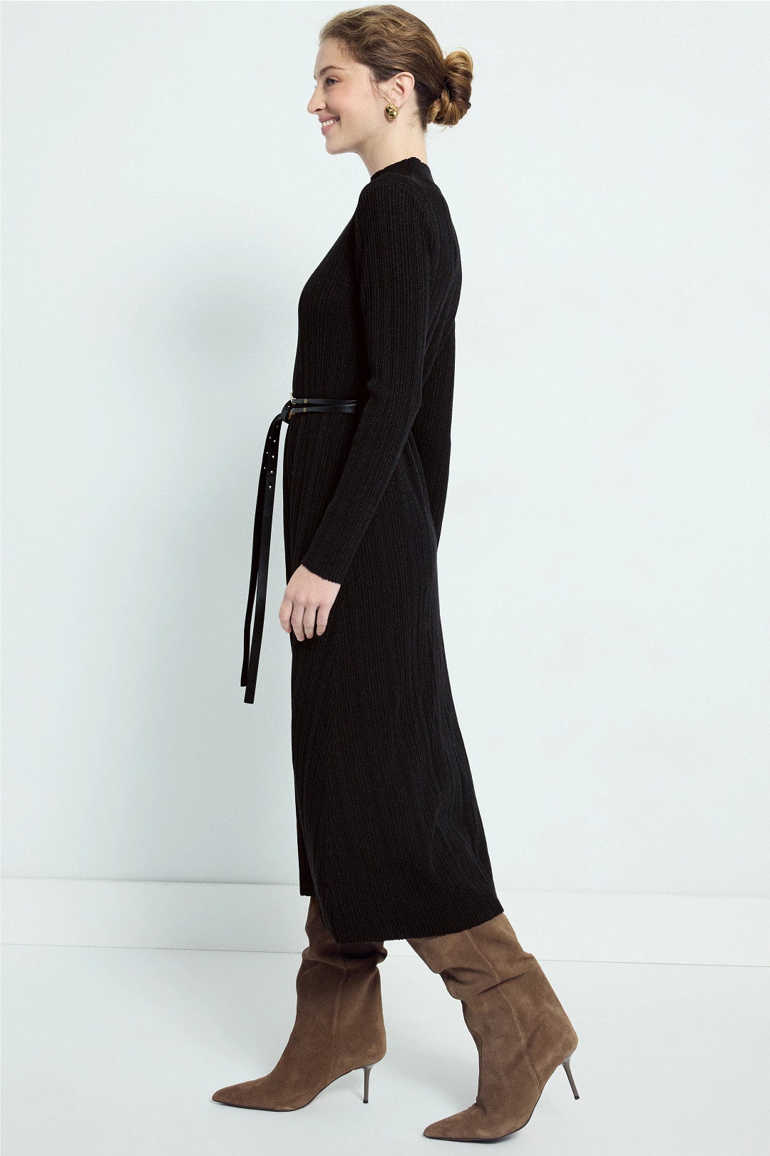 Mock Neck Long Sleeve Sweater Dress by Luxely 1