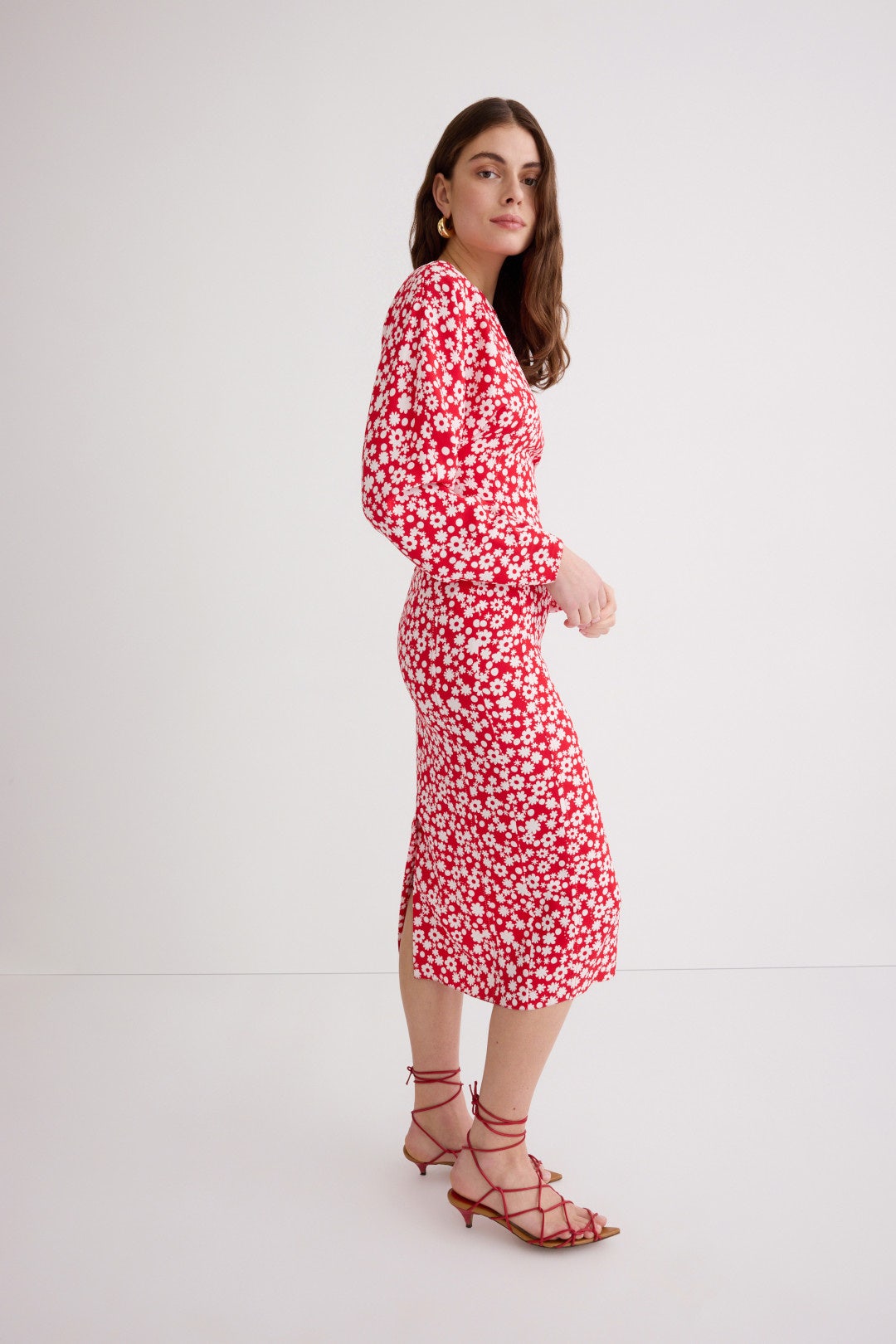 fitted lace wedding dress Deia Floral Midi Dress