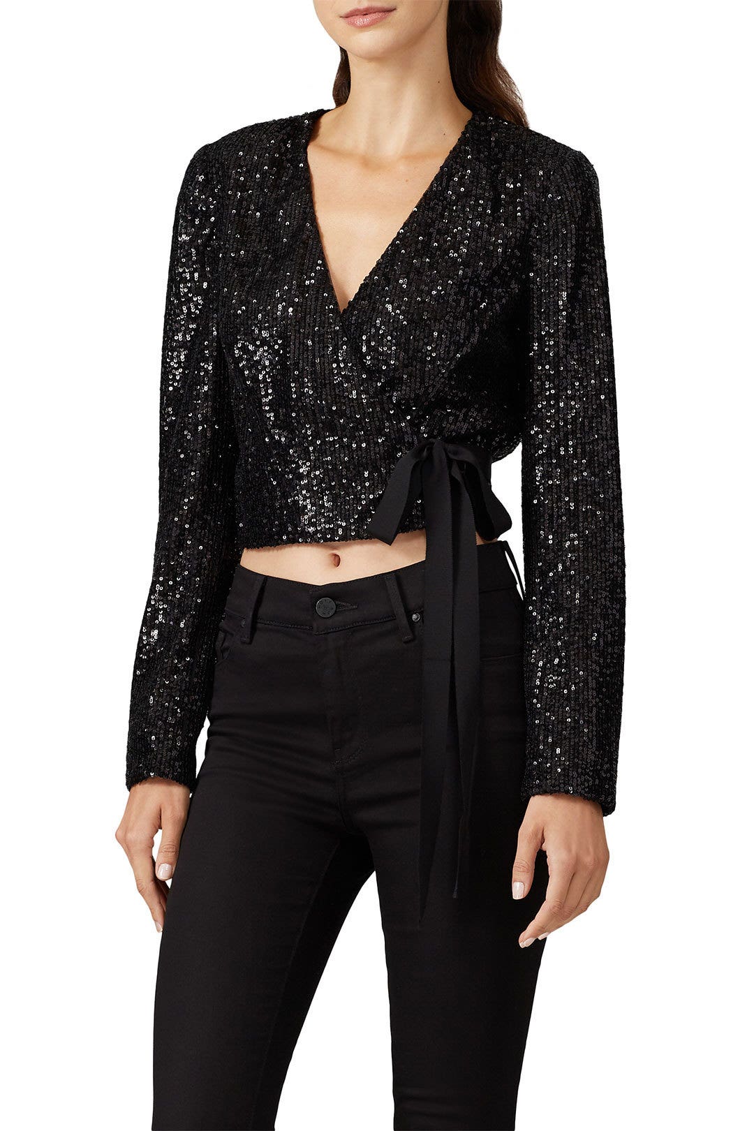 Black Sequin Wrap Top by ML Monique Lhuillier 1