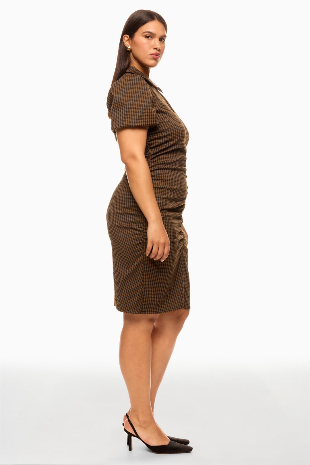 andmary Donna gather mini dress brown Ꮇ Black & Brown Checkered