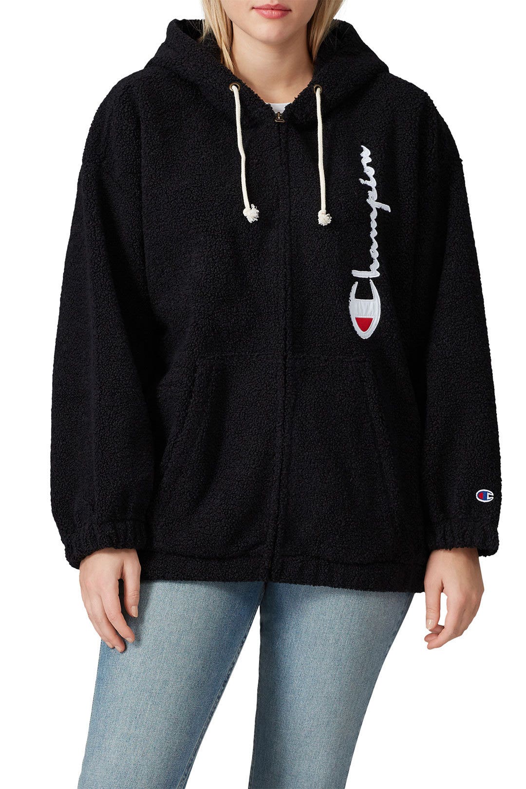 Black Big Script Hooded Sweatshirt by Champion 6