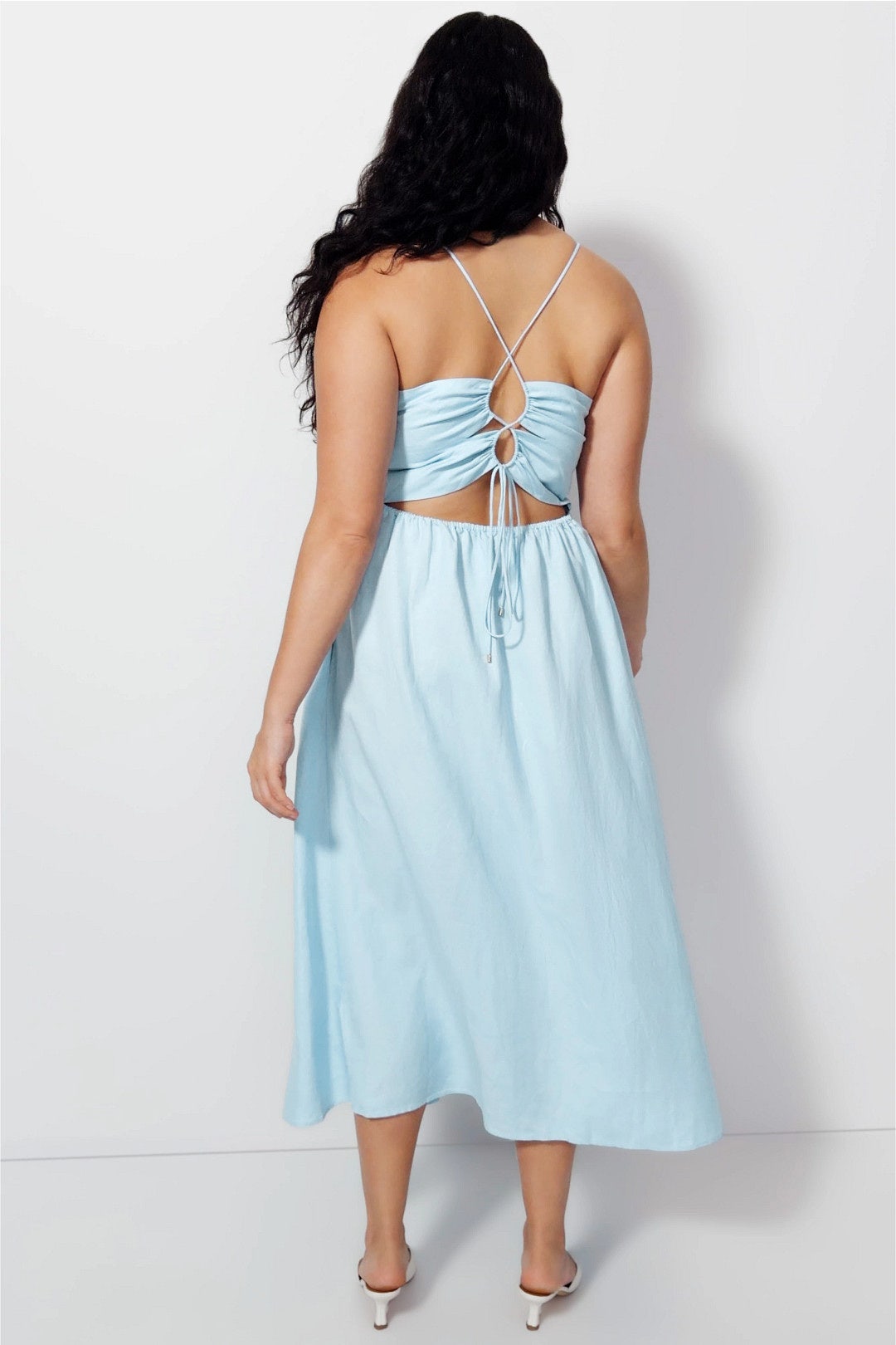 gathered linen dress Awaken gathered linen midi dress - yellow