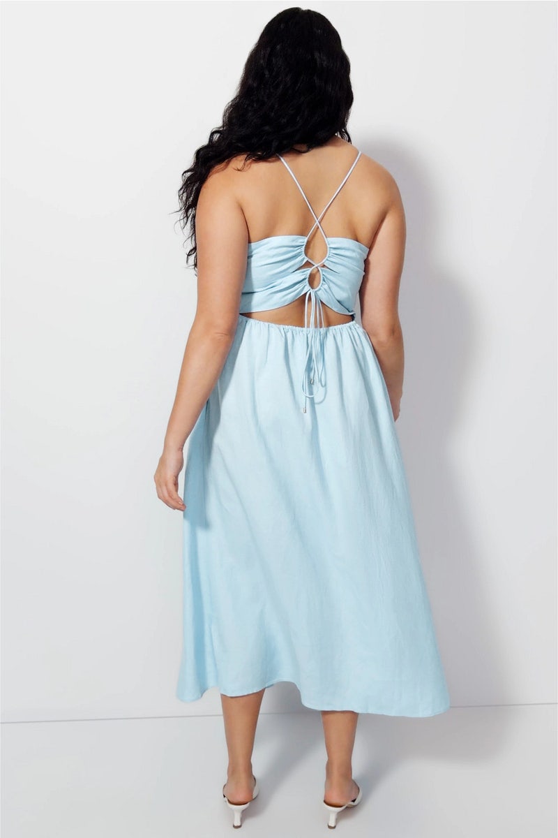we wore what corset pleated linen midi dress We Wore What Corset Pleated Linen Midi Dress