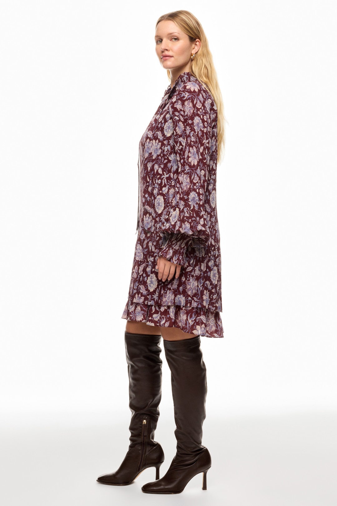 Printed Tie Neck Pleated Mini Dress by Derek Lam 10 Crosby x RTR 6