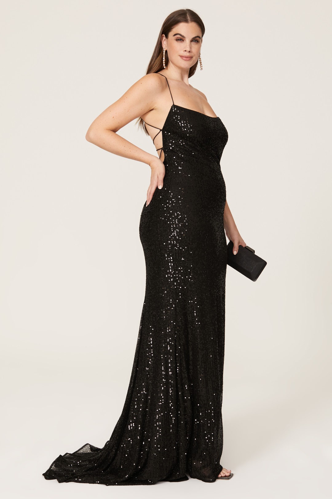 Black Sequin Tie Back Gown by Ieena for Mac Duggal 6