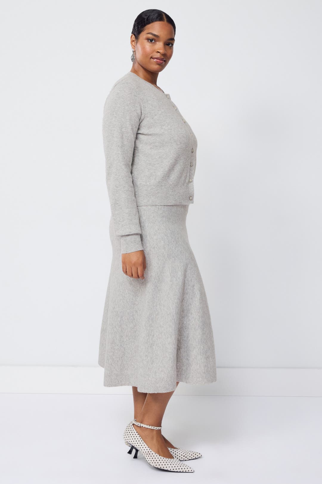 Brushed Knit Cardigan With Sparkle Buttons by Adam Lippes x RTR