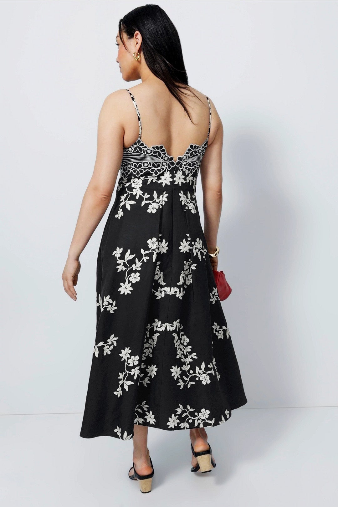 black floral embroidered dallas midi dress Rachy Fleur Embroidered Midi Dress