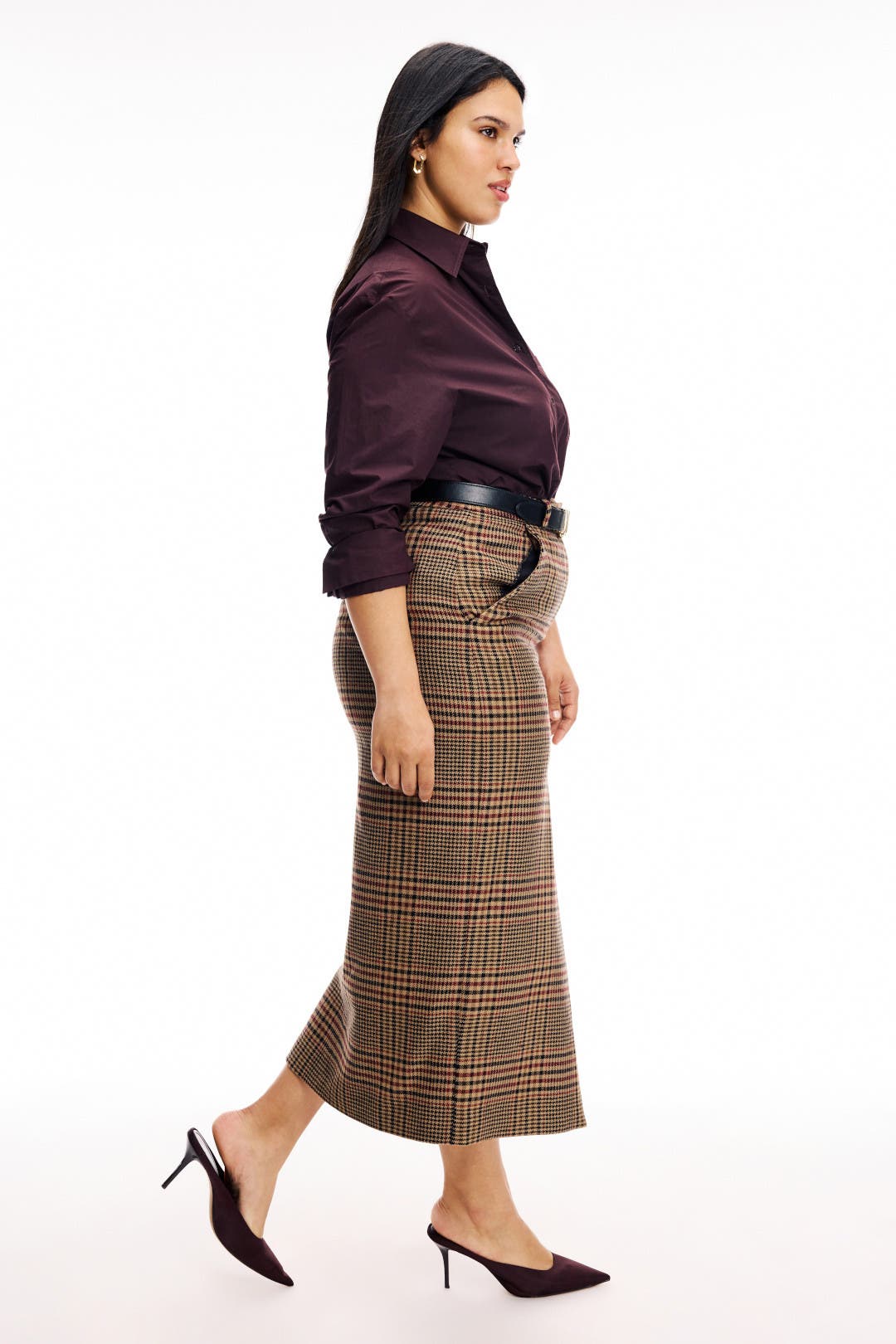 【Veronica Beard】 Maxine plaidバージンウール maxiスカート Maxine plaid virgin wool maxi skirt in brown - Veronica