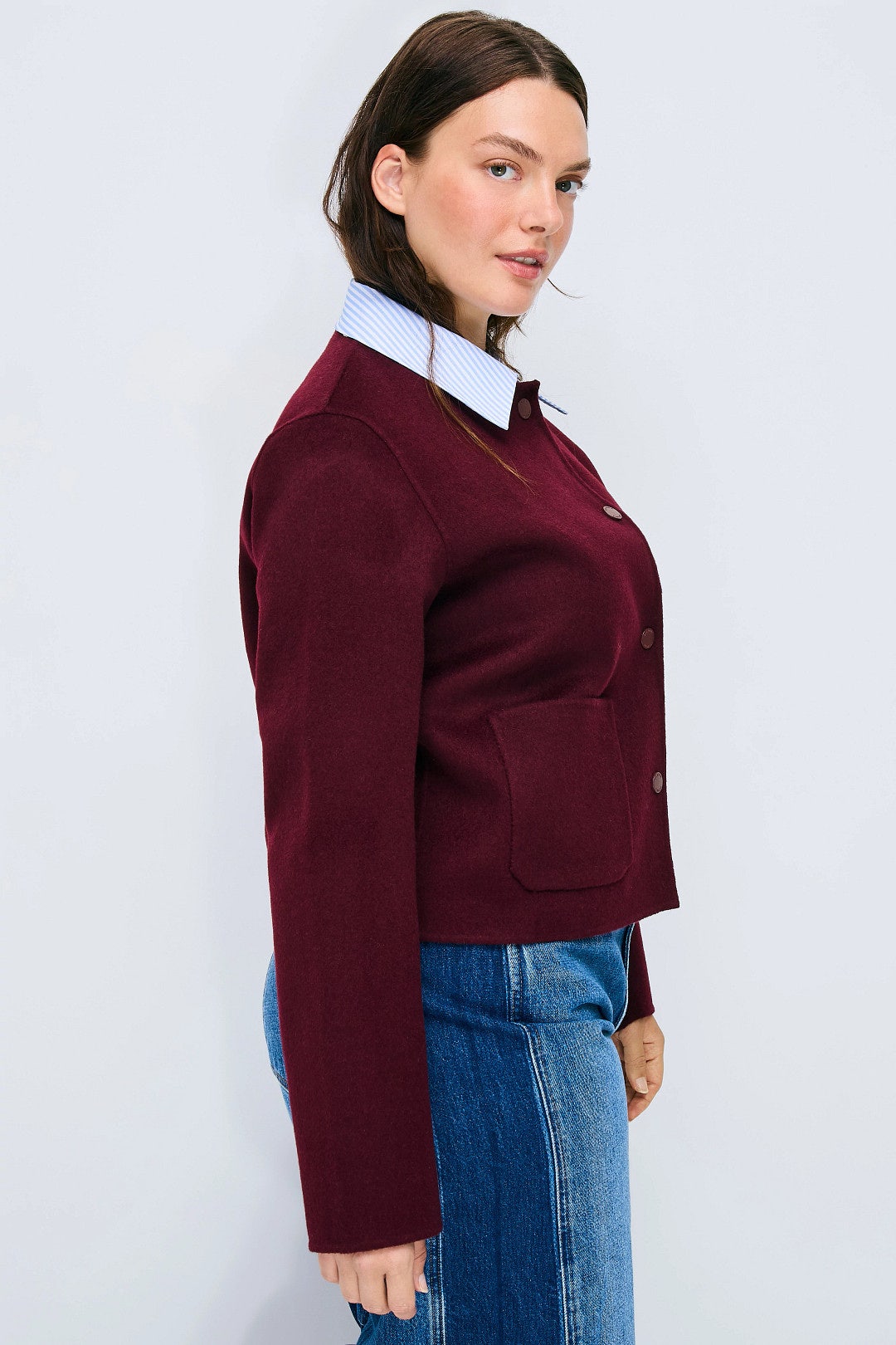 Burgundy Striped Collar Jacket by Claudie Pierlot 6
