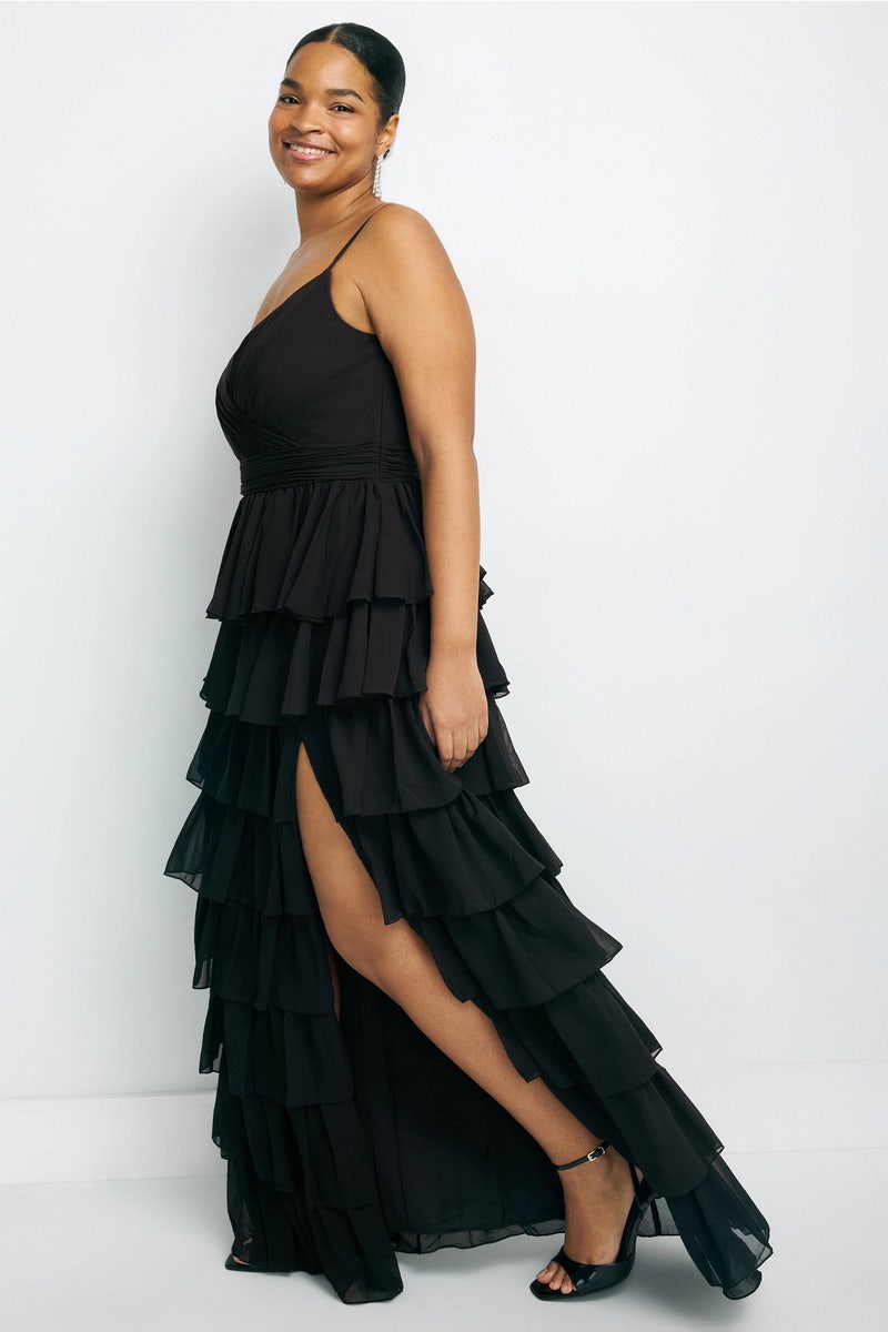 sachin and babi light blue dress Alexis One Shoulder Gown