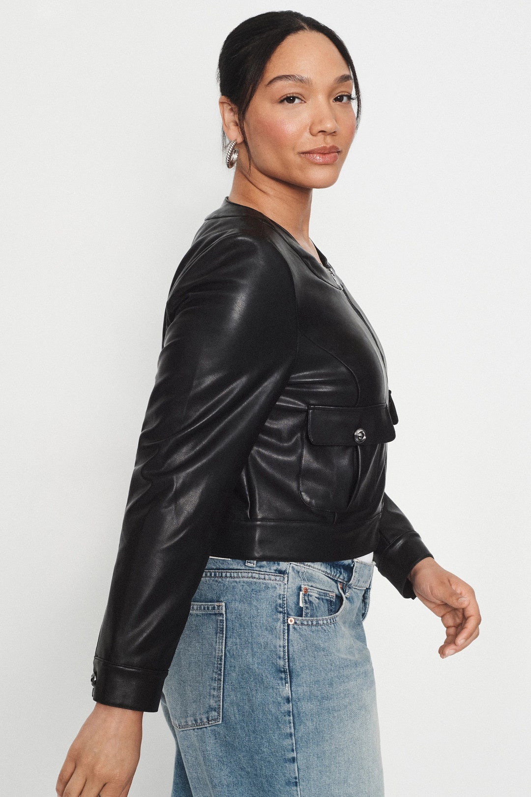 Vegan Leather Patch Pocket Jacket by Laundry by Shelli Segal 6