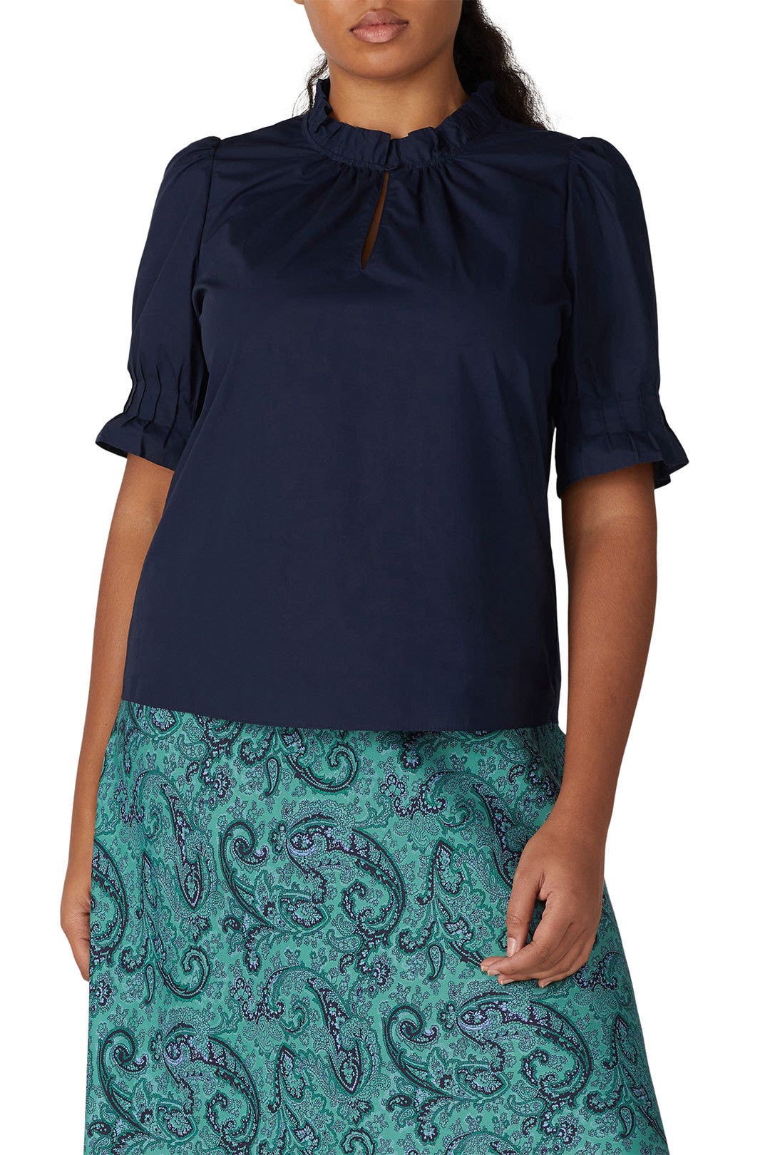 Navy Poplin Ruffle Top by Rebecca Taylor NYC 6