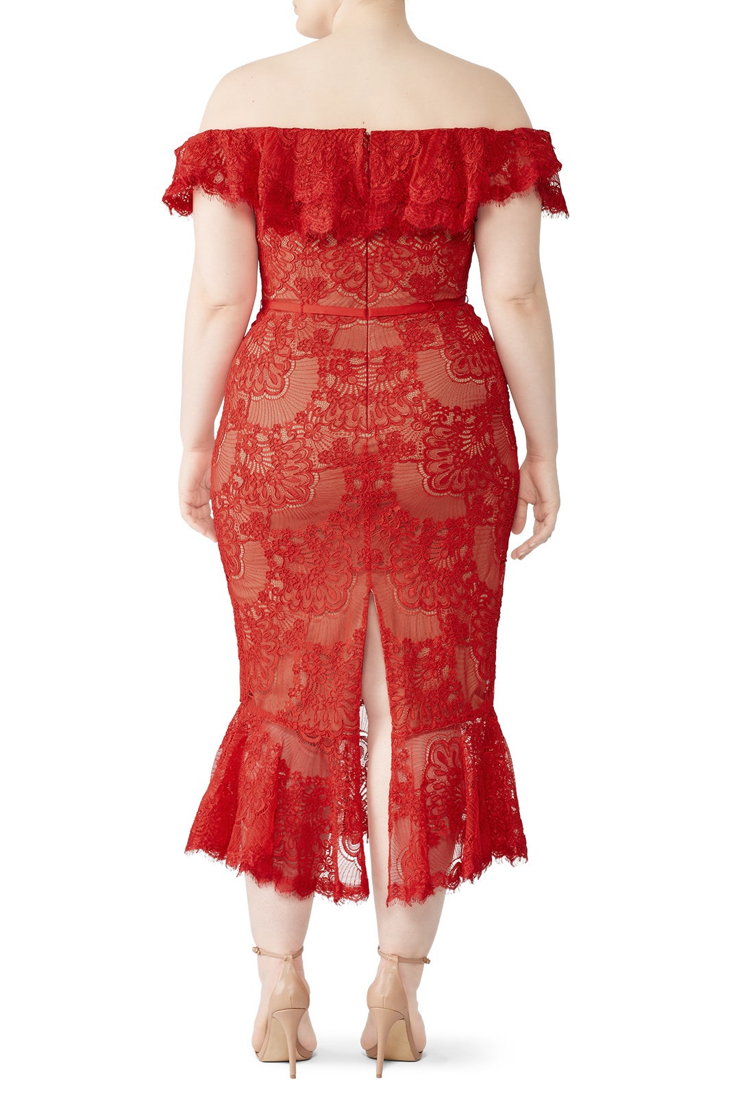 Red Laced Cocktail Dress by Marchesa Notte 5
