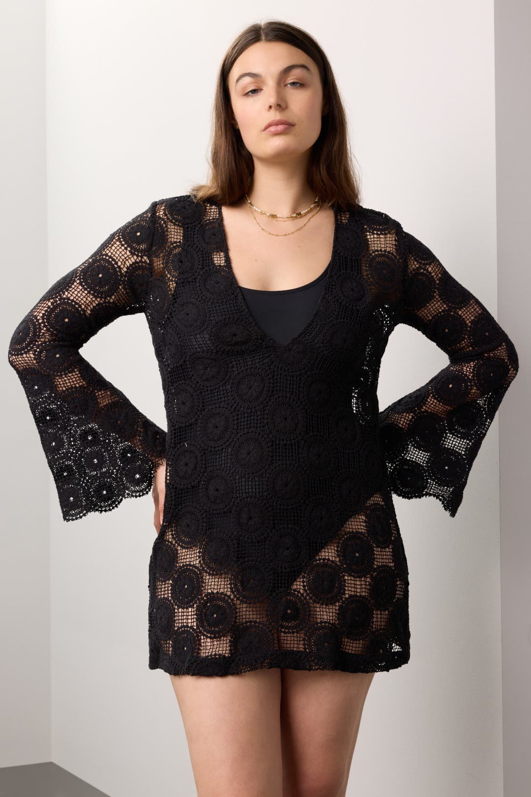Black Sheer Crochet Dress by Ronny Kobo x RTR | Rent the Runway