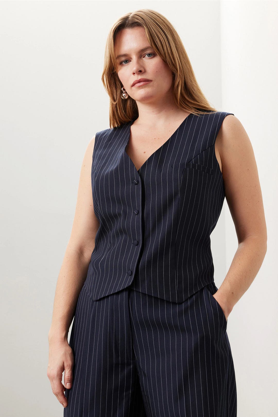 Navy Pinstripe Vest by ASHLEY PARK x RTR | Rent the Runway