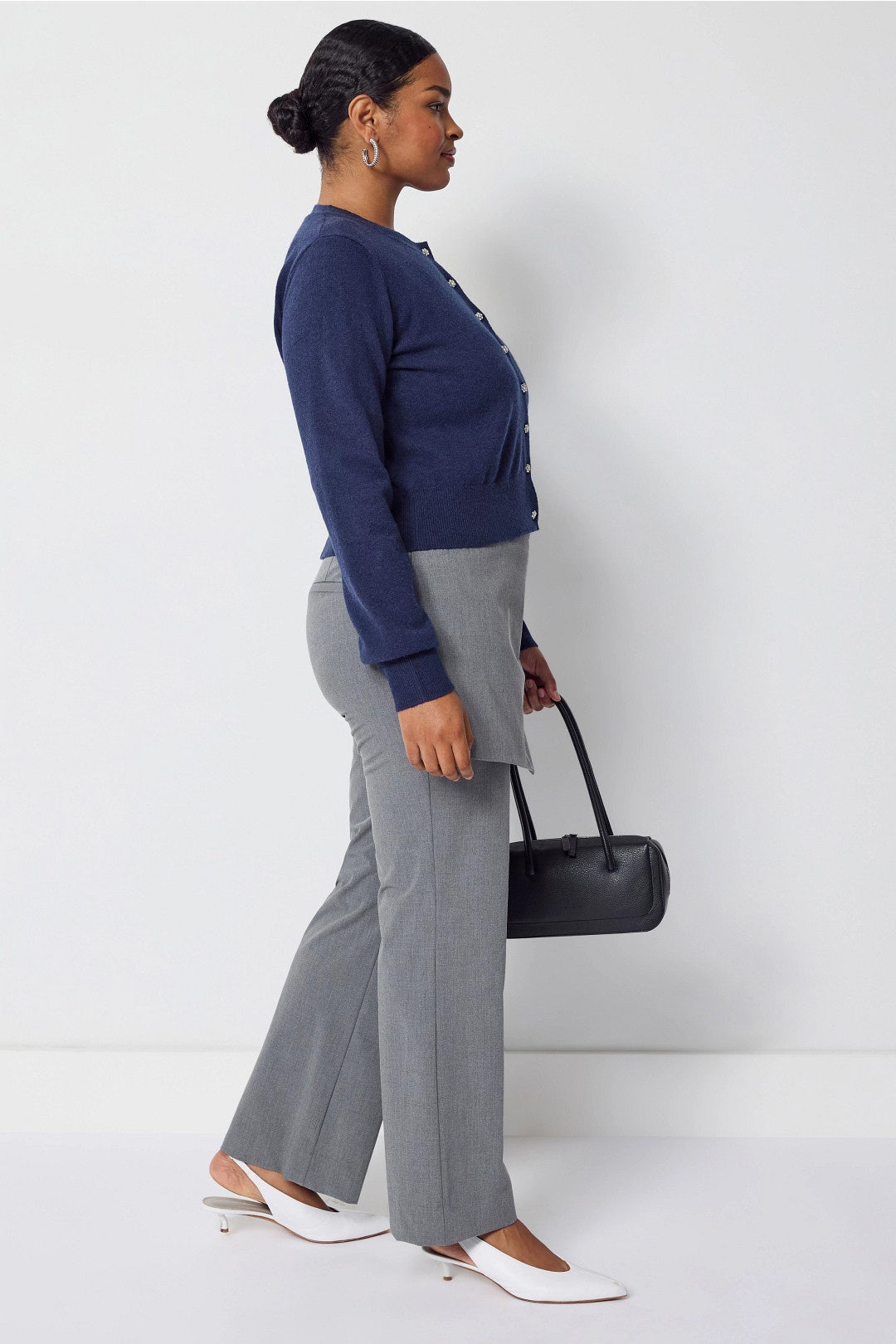 Navy Brushed Knit Cardigan With Sparkle Buttons by Adam Lippes x RTR 6