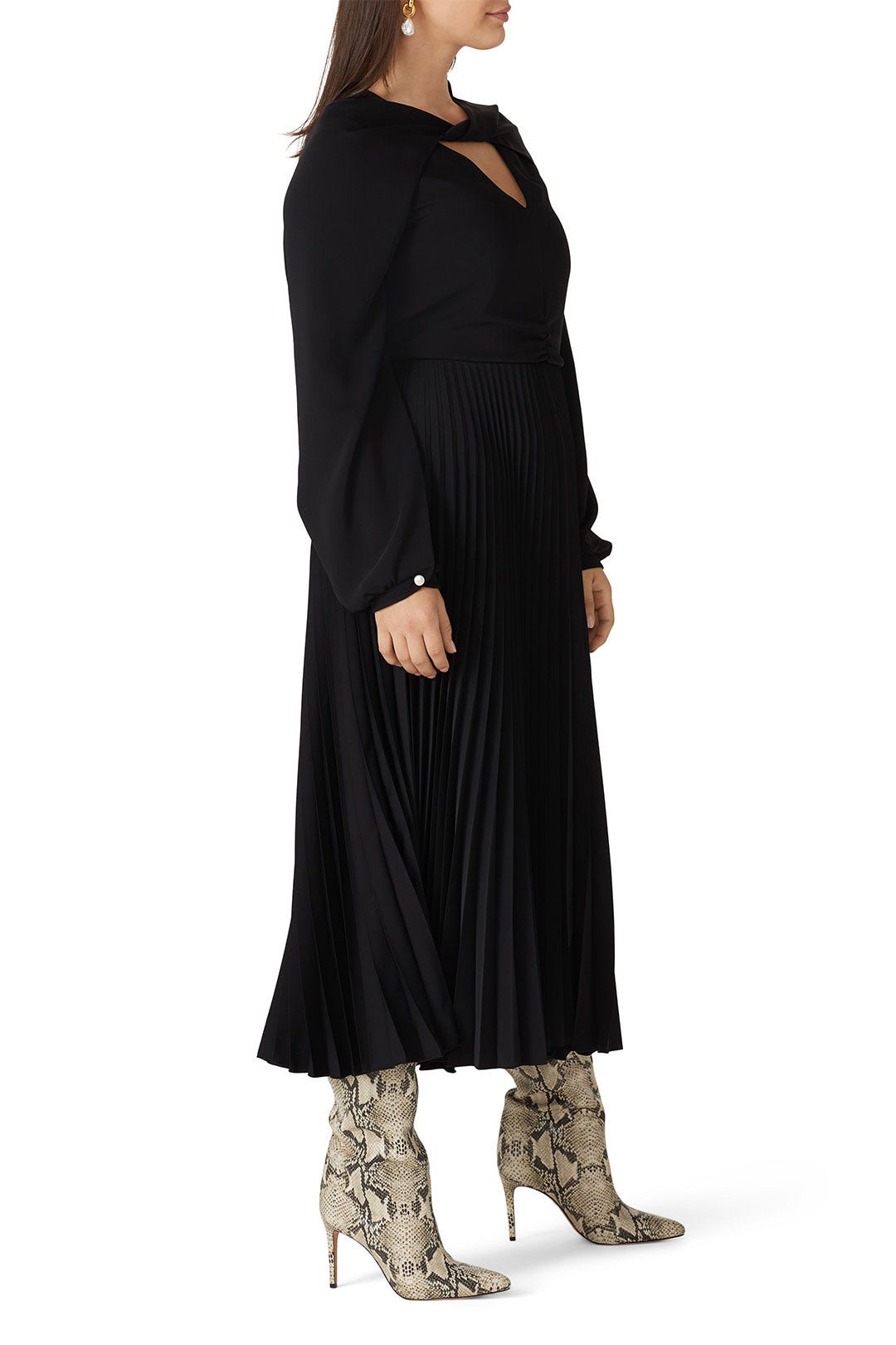 Black Long Sleeves Pleated Dress by Patou 6
