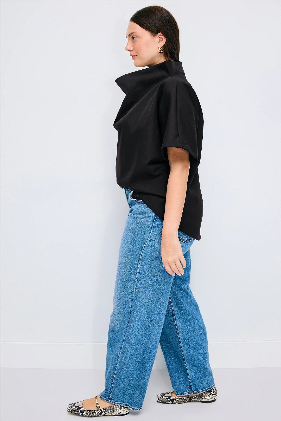 Black Crepe Mock Neck Top by Natori 6