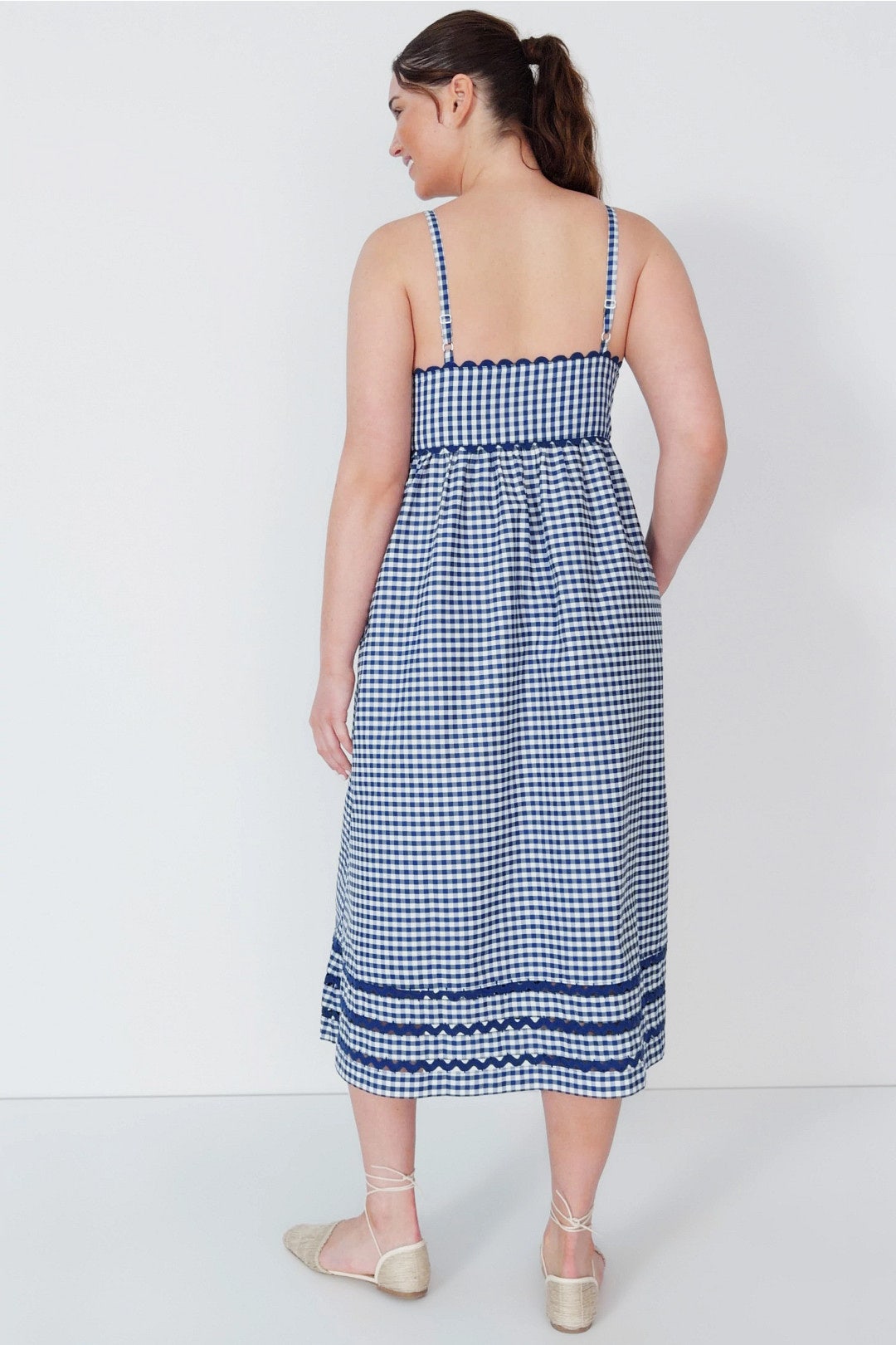 pleated midi dress in crinkle gingham English Factory