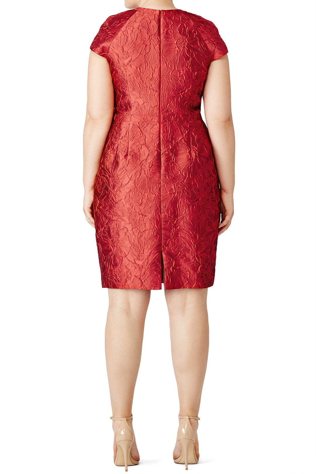Red Cardinal Pleat Sheath by Carmen Marc Valvo 4