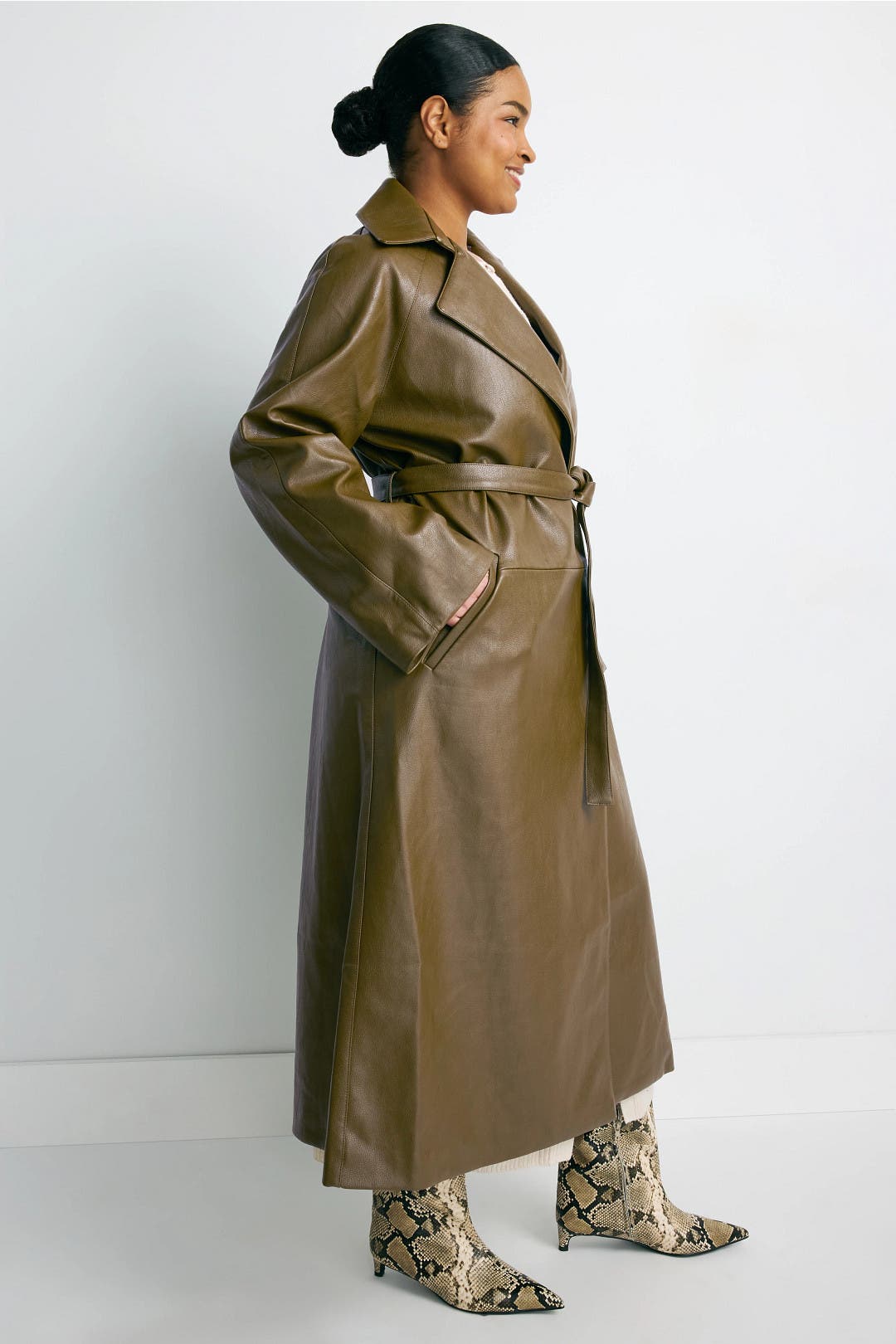 Grommet Belted Faux Leather Trench Coat by Rosetta Getty x RTR