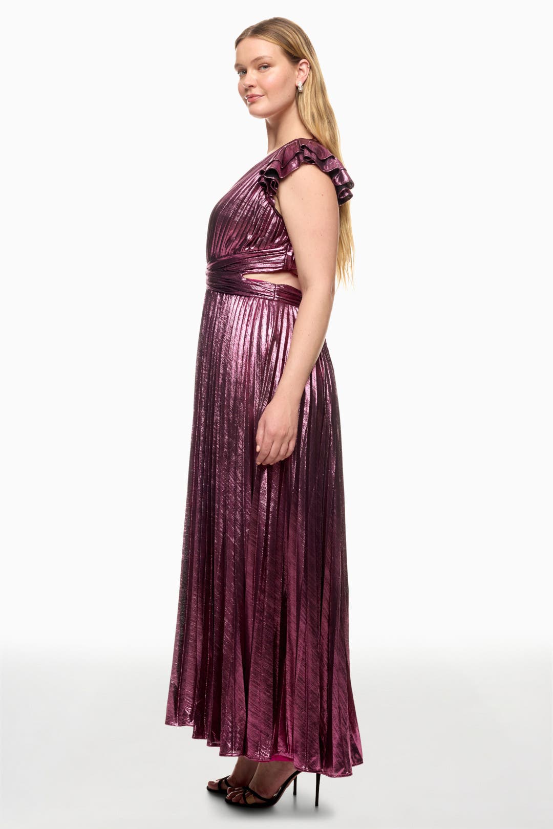 Ruffle Sleeve Metallic Gown by Ieena for Mac Duggal | Rent