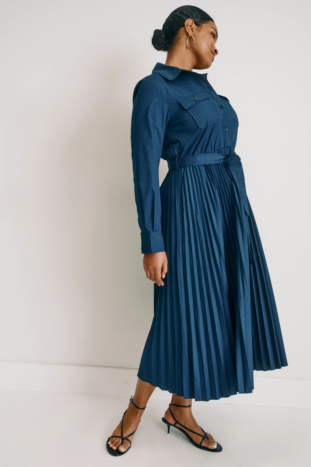 Blue Pleated Midi Shirt Dress by Derek Lam 10 Crosby x RTR 6