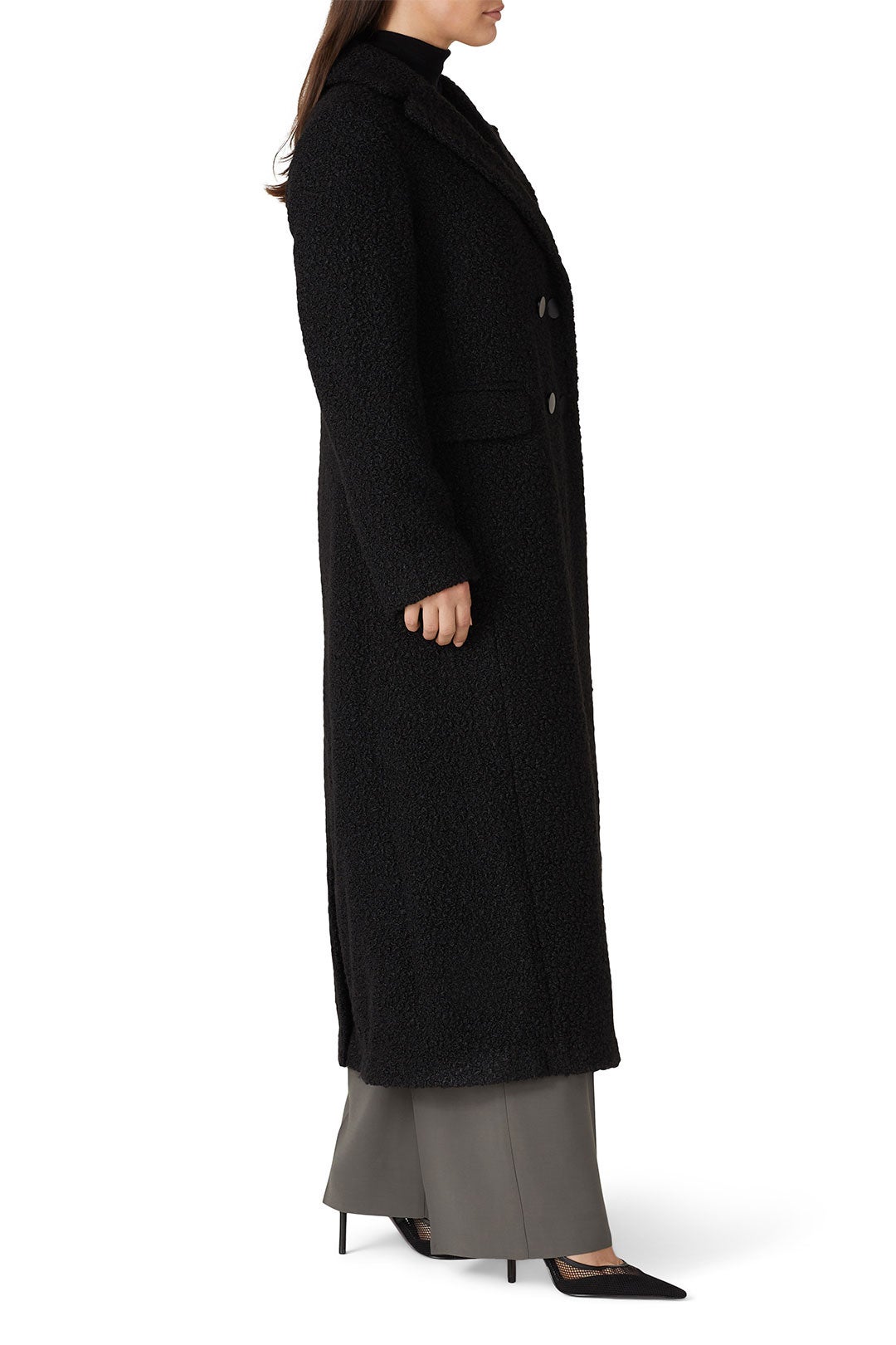 Black Bouclé Wool Coat by Emporio Armani 6