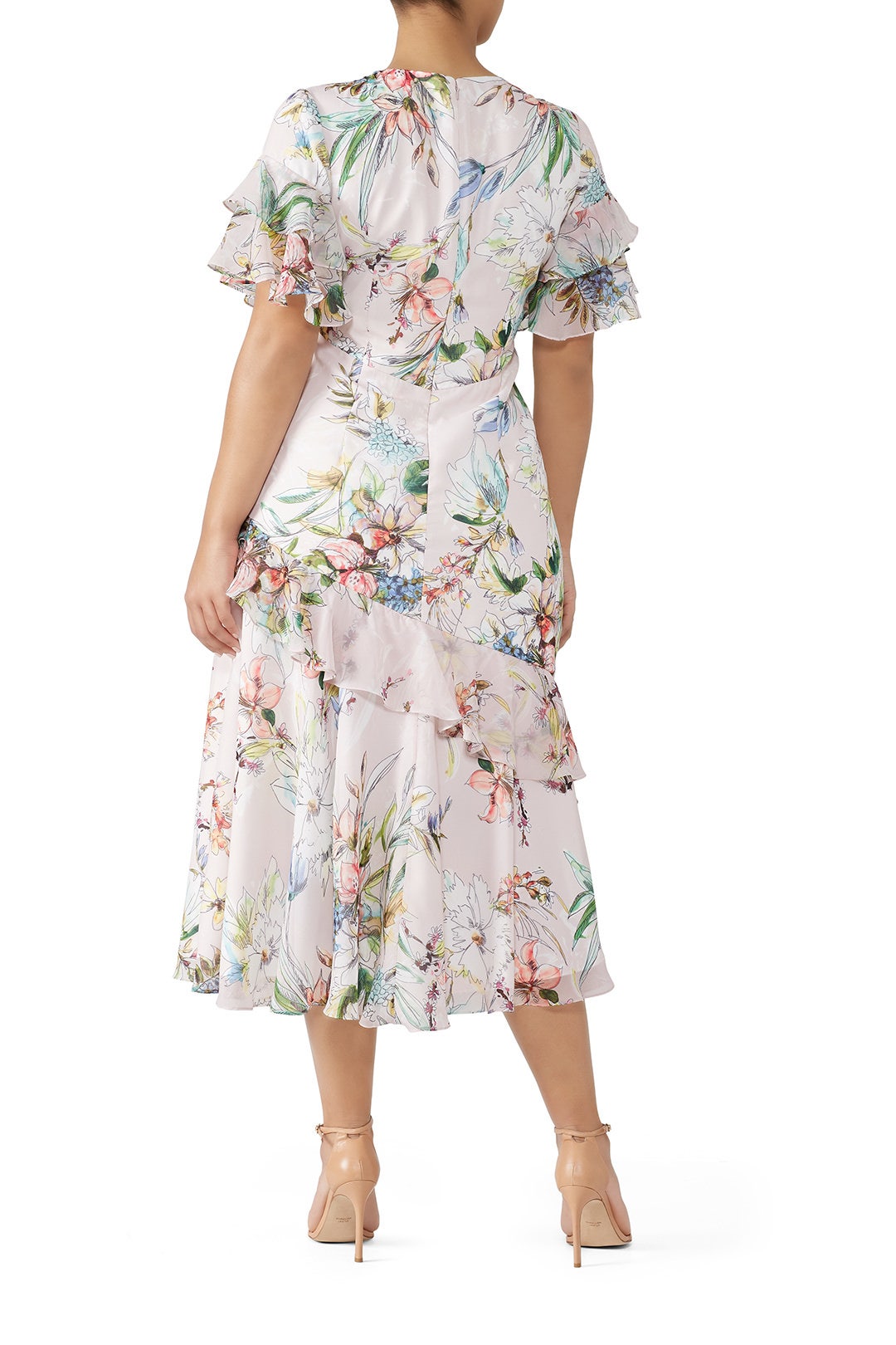 Blush Multi Floral Ruffle Dress by Theia 5