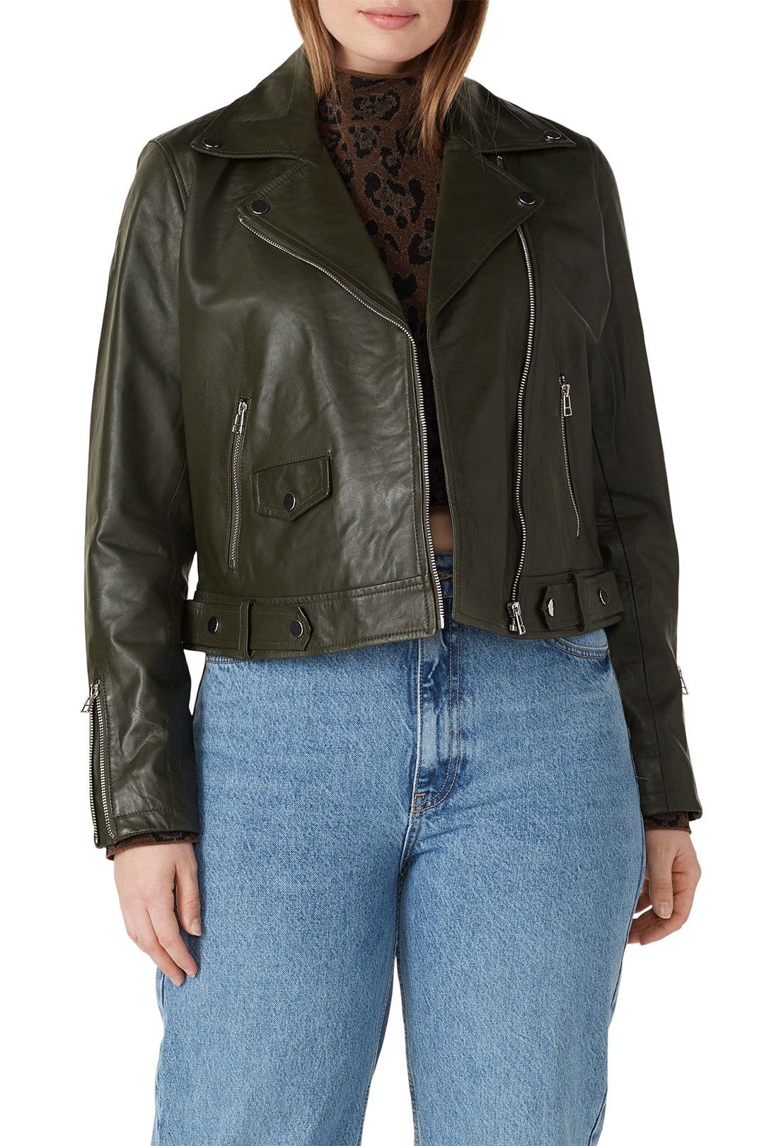 Olive Leather Moto Jacket by Slate & Willow 6