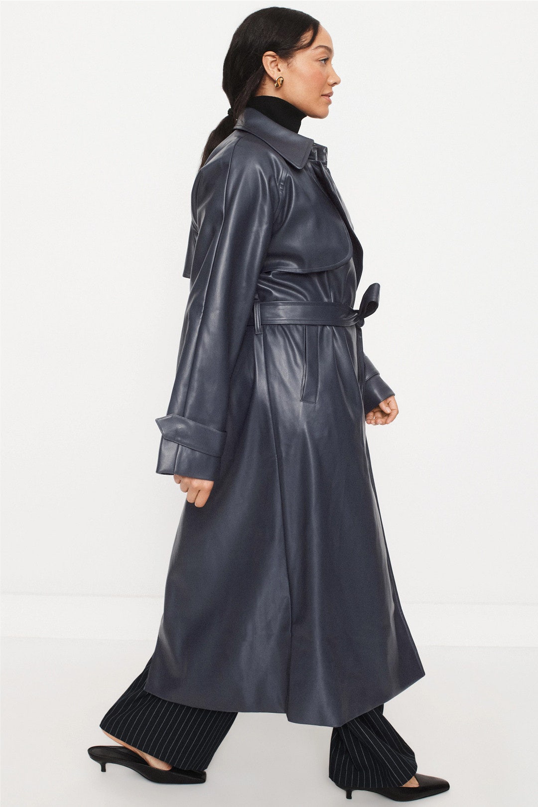 Navy Faux Leather Trench Coat by Jason Wu x RTR 6