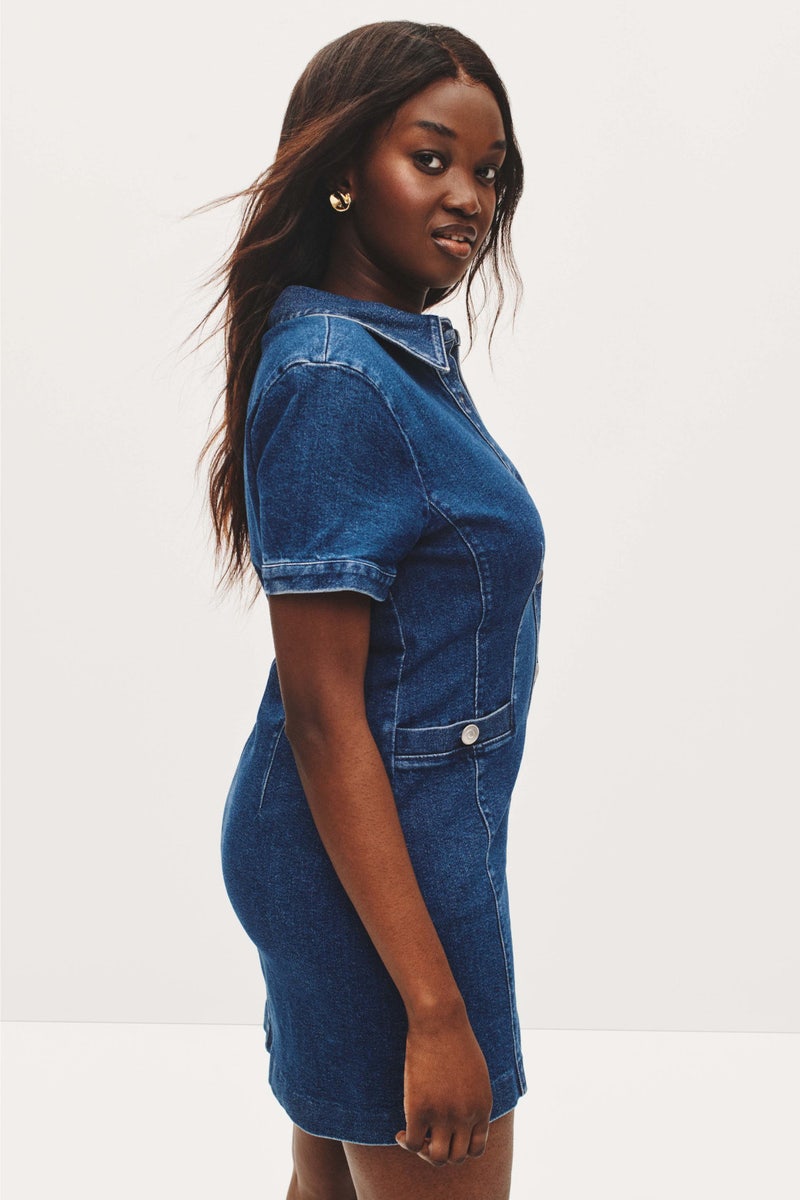 Short Sleeve Button Front Denim Dress by TOCCIN X RTR - Photo 6