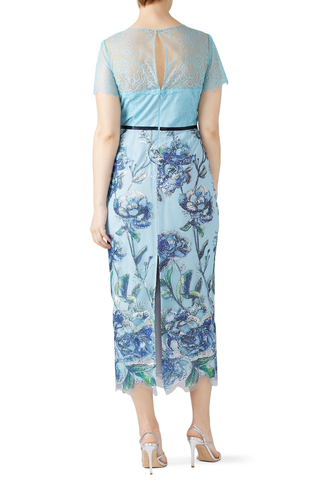 Blue Artwork Sequin Dress by Marchesa Notte 5