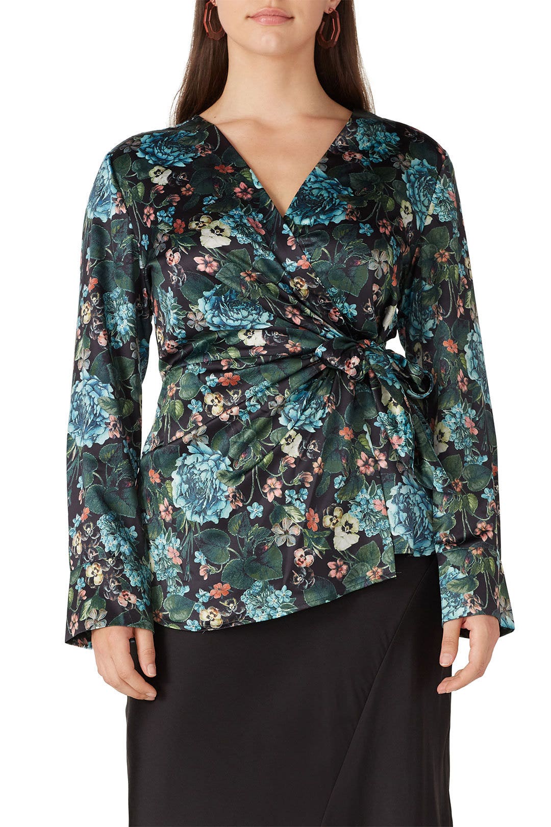 Navy Floral Wrap Top by Badgley Mischka 6