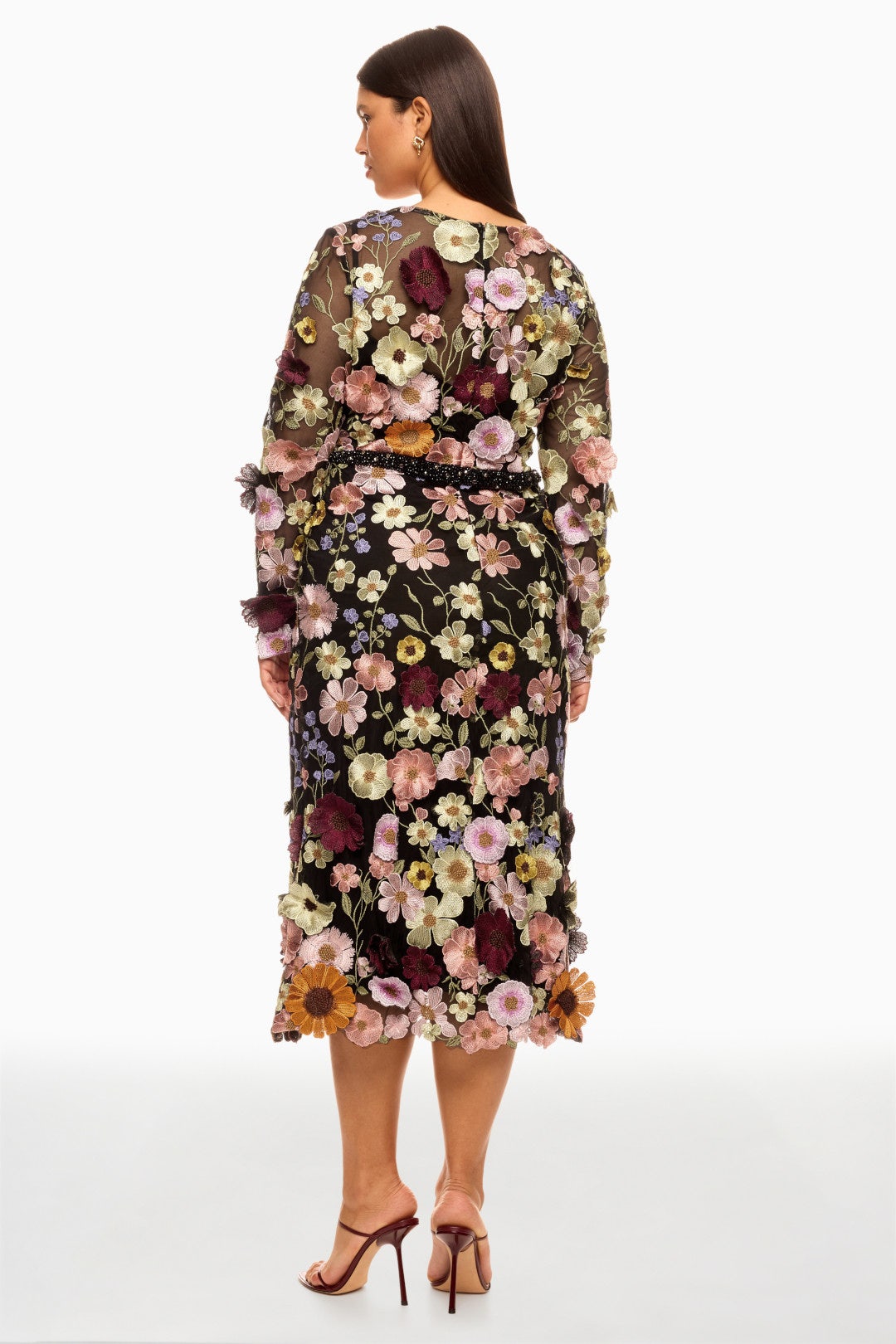 High Neck Floral Embellished A-Line Dress by Ieena for Mac Duggal 6