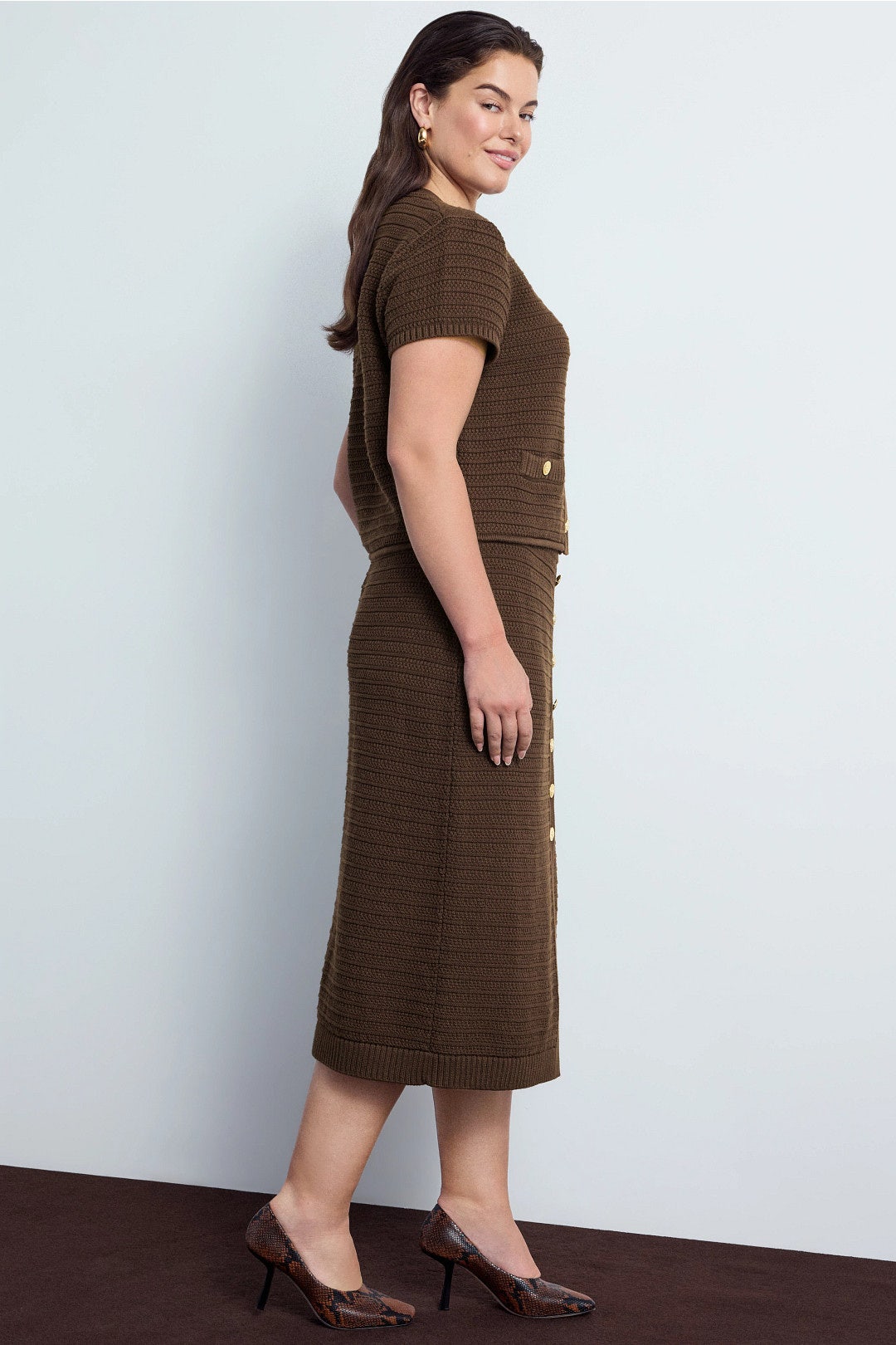 Button Front Knit Midi Skirt by Toccin 6