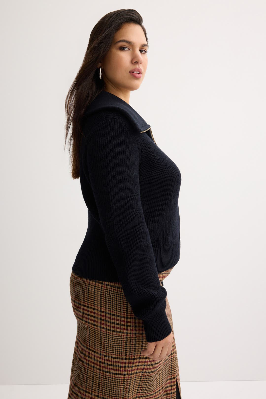 MY___　マイ　CARDIGAN WITH COLLAR Black Collared Zip Up Cardigan by MICHAEL KORS | Rent the Runway