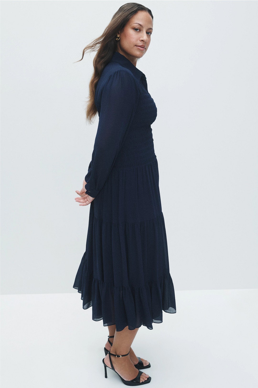 Navy Smocked Button Down Shirt Dress by MICHAEL KORS 6