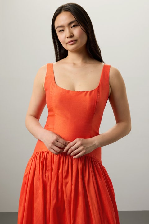 Ruched Halter-Neck Column Gown, Dropped Waist