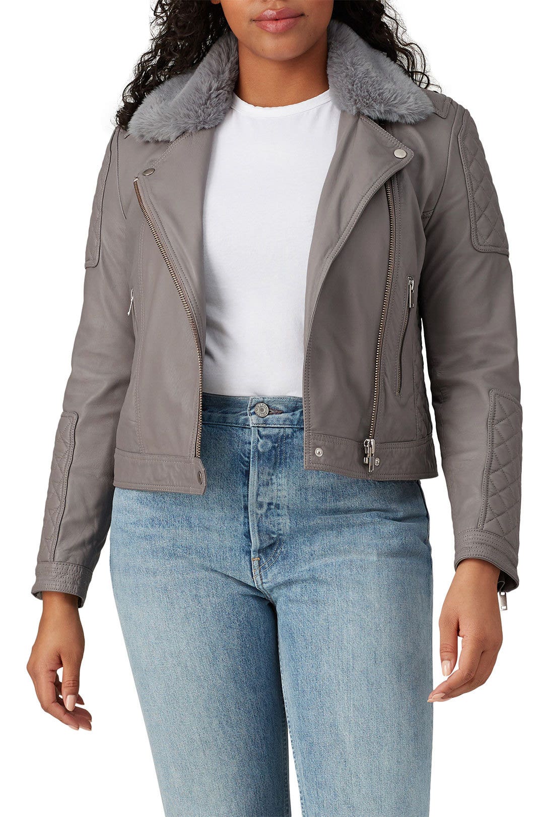 Grey Quilted Leather Biker Jacket by Samantha Sipos 6