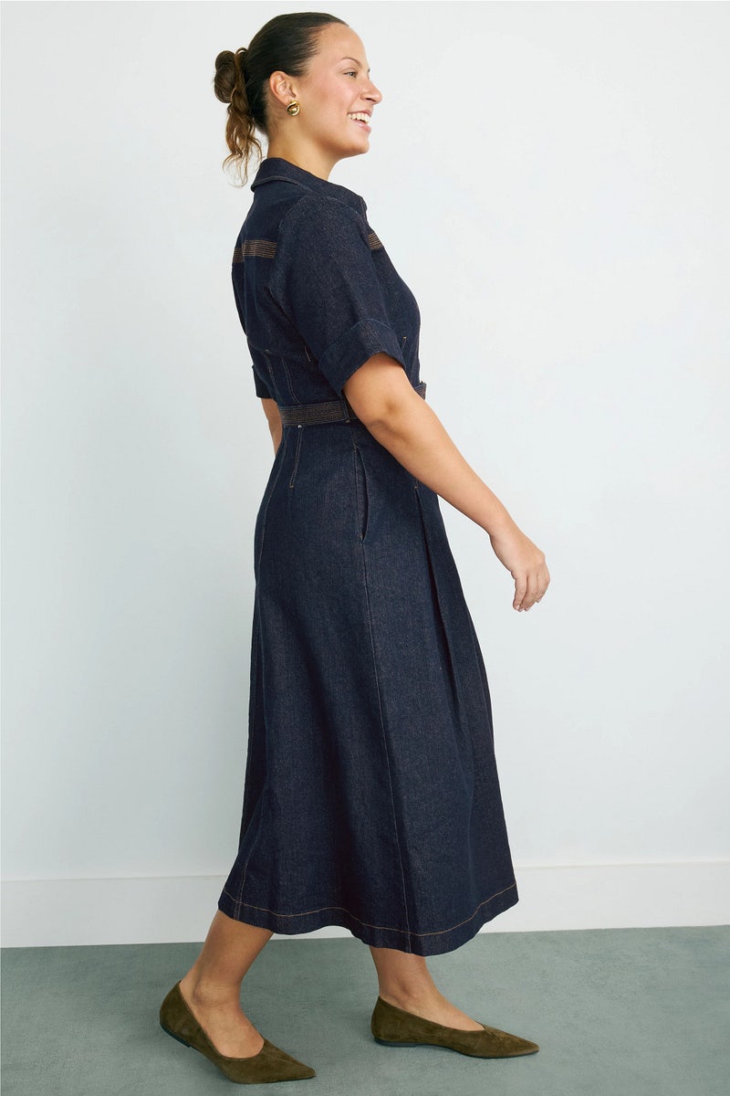 white christmas dresses Pascale Off Shoulder Denim Mini Dress - Washed Dark Blue main image 0
