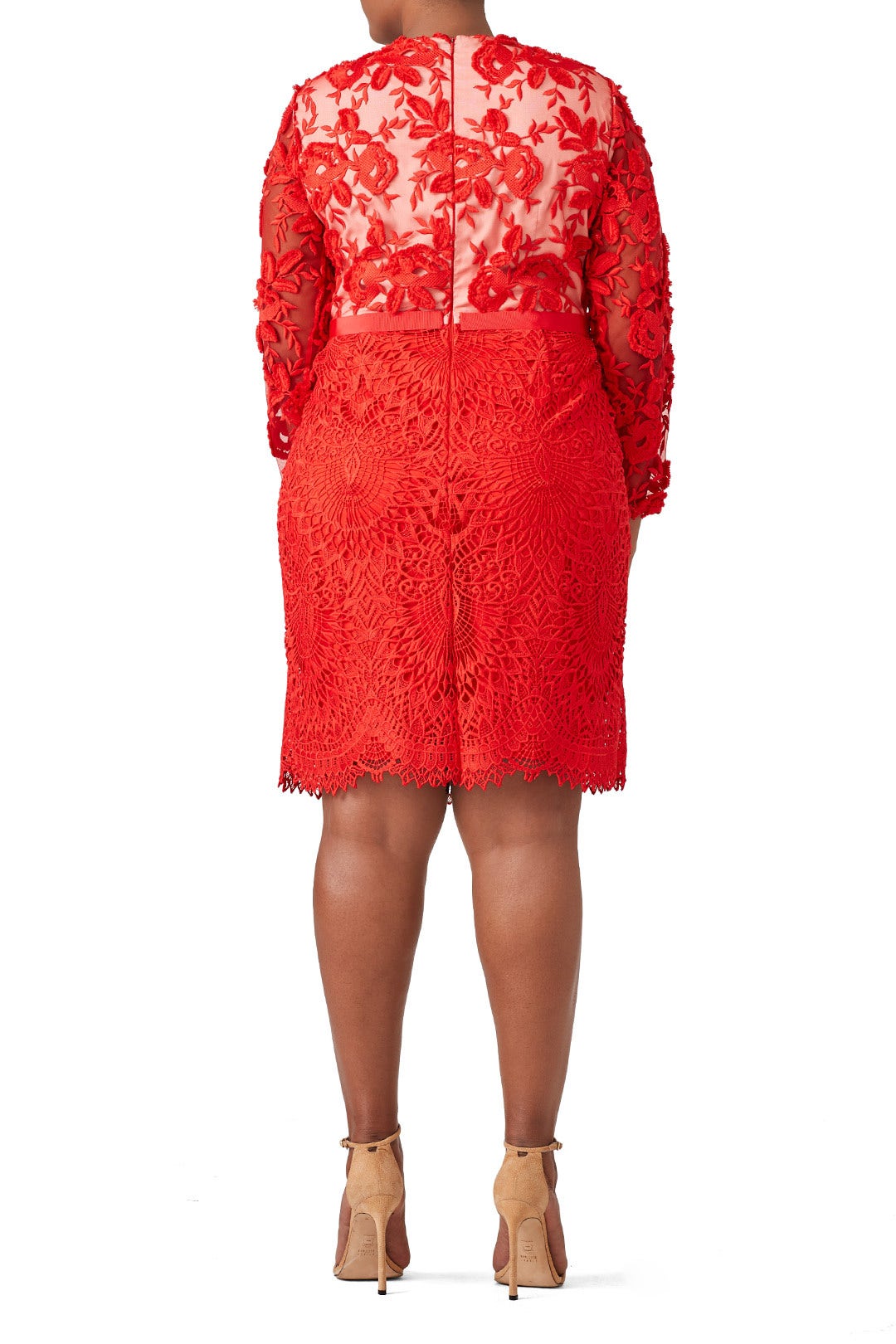 Red Lace Floral Sheath by ML Monique Lhuillier 4