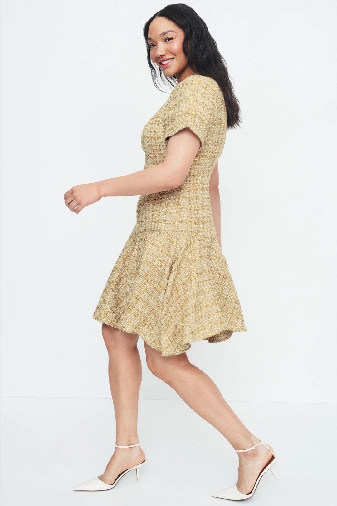 Gold Sparkle Tweed Mini Dress by N Natori 6