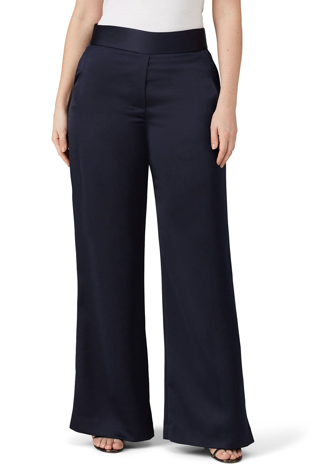 Navy Satin Pants by HALSTON 6